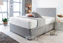 Suede Divan Bed Set With Memory Foam Mattress & Headboard Double 5ft King Single