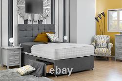 Suede Memory Foam Divan Bed Set Mattress Cube Headboard 3FT 4FT6 Double 5FT King