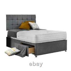 Suede Memory Foam Divan Bed Set Mattress Cube Headboard 3FT 4FT6 Double 5FT King