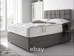 Suede Memory Foam Divan Bed Set With Pocket Mattress Headboard 3ft 4ft6 5ftking