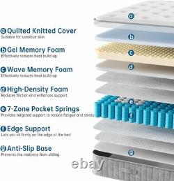 TeQsli 10 Inch 7-Zone Orthopaedic King Mattress, 5FT Gel Memory Foam & Pocket Sp