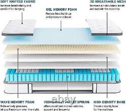 TeQsli 4FT6 Double Mattress 10 Inch Gel Memory Foam Pocket Spring Hybrid Mattres