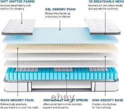 TeQsli 4FT6 Double Mattress 10 Inch Gel Memory Foam Pocket Spring Hybrid, Medium