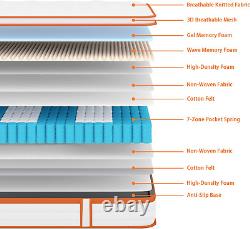 TeQsli Double Mattress 4FT6, 10 Inch Gel Memory Foam 7 Zone Orthopedic Double cm