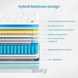 TeQsli Double Mattress 4FT6 7-Zone Gel Memory Foam 10 Inch Pocket Sprung Hybri
