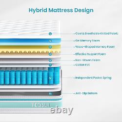 TeQsli King Mattress, 5FT 7-Zone Gel Memory Foam Mattress, 10 Inch Pocket Sprung