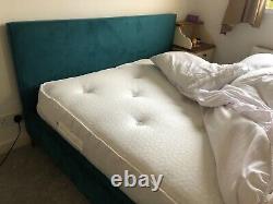 Teal velvet king bed with ortho memory foam pocket sprung mattress, 3 months old