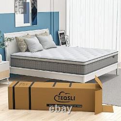 Teqsli 25cm Memory Foam Mattress 5ft King 10 Pocket Sprung Bed Grey In A Box