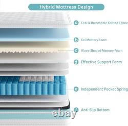 Teqsli 4FT6 Double Mattress, 10-Inch 7-Zone Gel Memory Foam Pocket Foam