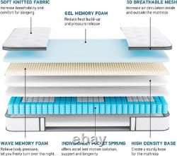 Teqsli 4FT6 Double Mattress 10 Inch Gel Memory Foam Pocket Spring Hybrid, Medium