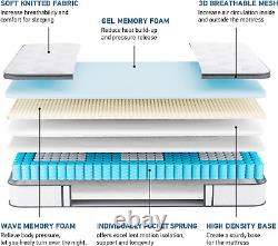 Teqsli 5FT King Mattress 10 Inch Gel Memory Foam Pocket Spring Hybrid Mattress