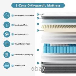 Teqsli Double Mattress 135x190x27cm Memory Foam Pocket Spring Hybrid Medium Firm