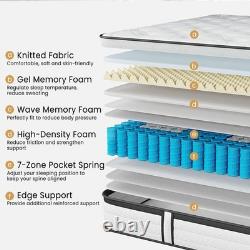 Teqsli Small Double Mattress 4FT, 10.6 Inch Gel Memory Foam Pocket Sprung Orthop