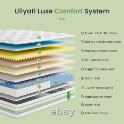 Uliyati Single Mattress 3FT 10 Inch Gel Memory Foam Pocket Sprung Medium Firm