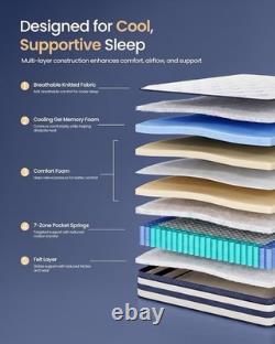 VASAGLE Pocket Sprung Mattress, Cooling Gel Memory Foam, 7-Zone Pressure Relief