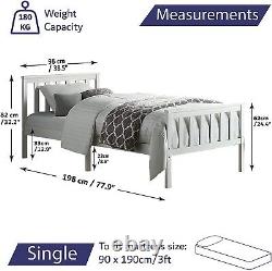 White Solid Wooden Bed Frame Single 4ft Double King Size Bed With Mattress Pine