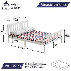 White Solid Wooden Bed Frame Single 4ft Double King Size Bed With Mattress Pine