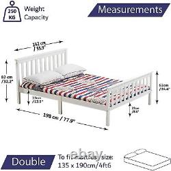 White Solid Wooden Bed Frame Single 4ft Double King Size Bed With Mattress Pine