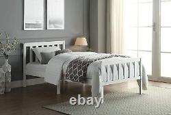 White Solid Wooden Bed Frame Single 4ft Double King Size Bed With Mattress Pine