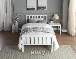 White Solid Wooden Bed Frame Single 4ft Double King Size Bed With Mattress Pine