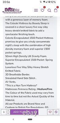 1500 Pocket Sprung Memory Mousse Matelas De Luxe 3d Utilisé, 4ft Double