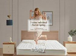 2000 5ft King Size Pocket Sprung Matelas 21 CM Bed Memory Mousse 7 Zoned Support