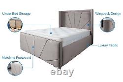 Cadre de lit à rangement ottoman, avec levage à gaz, en velours, avec matelas en mousse à mémoire de forme, double.