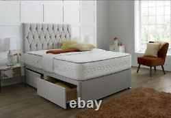 Fabrique Suède Chesterfield Divan Bed Set + Memory Mattress 4ft6 Double Roi 5ft