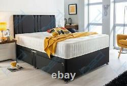 Grey Divan Bed Avec Memory Foam Mattress & Headboard 3ft Single 4ft6 Double 5ft