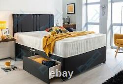 Grey Divan Bed Avec Memory Foam Mattress & Headboard 3ft Single 4ft6 Double 5ft