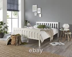 Lit Blanc Massif En Bois Cadre Single 4ft6 Double King Size Bed With Mattress Pine