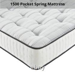 Lit cadre de lit en tissu gris avec 4 tiroirs de rangement et matelas en mousse à mémoire de forme en taille double et king-size