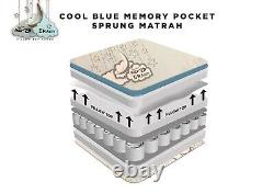 Matelas à mémoire de forme Cool Blue 1000 poches avec surmatelas 2ft 3ft 4ft 4ft6 5ft 6ft