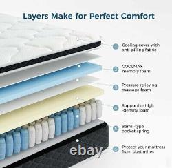 Matelas double 4FT6, 10,3 pouces COOLMAX Gel Memory Foam Pocket Spring, Inofia