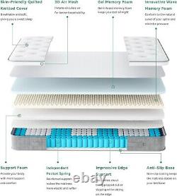 Matelas double 4FT6, 10 pouces en mousse à mémoire de gel à poches de fermeté moyenne pour lit double.