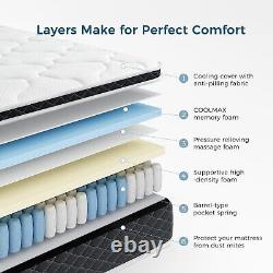 Matelas double Inofia, matelas à ressorts ensachés en mousse à mémoire de forme COOLMAX Gel