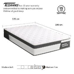 Matelas double hybride à ressorts ensachés, en mousse à mémoire de forme et gel, fermeté moyenne de 4FT6.