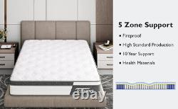 Matelas double hybride à ressorts ensachés, en mousse à mémoire de forme et gel, fermeté moyenne de 4FT6.