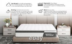 Matelas double hybride à ressorts ensachés, en mousse à mémoire de forme et gel, fermeté moyenne de 4FT6.