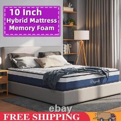 Matelas hybride à mémoire de forme à ressorts ensachés de 10 pouces de profondeur pour lit simple double au Royaume-Uni