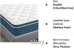 Matelas hybride à ressorts ensachés en mousse à mémoire de forme de 27 cm 4FT 4FT6 5FT 6FT King UK