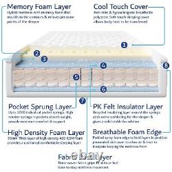 Matelas hybride à ressorts ensachés et en mousse à mémoire de forme, format simple, petit double, king