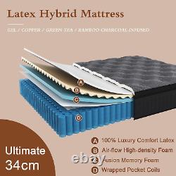 Matelas hybride double de 34 cm confortable en mousse à mémoire et ressorts ensachés