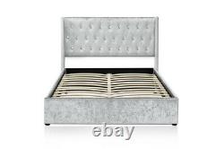 Wingback Led Light Ottoman Storage Silver Crush Velvet Bed Double King Chambre À Coucher